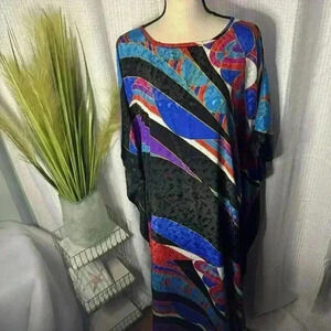 La Chemise Women’s OS Kimono Maxi Kaftan Dress Bright Colors Wearable Art